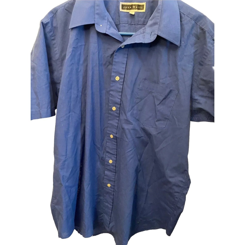 Vintage John Weitz Men's 17 Blue Button Up Dress Shirt Single Needle Tailoring
